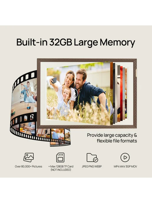Arzopa 10.1" Цифровая сенсорная фоторамка D10 Brown, коричневый, фото 4