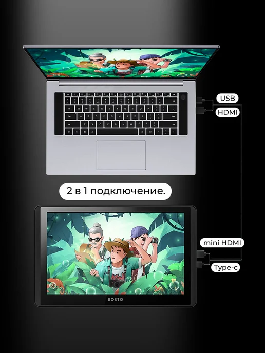 Графический планшет Bosto 12HD-A,разрешение 1366*768, 1366x768, фото 6
