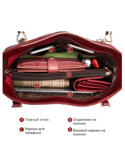 FOXERCHIC Сумка большая на Натуральная кожа на учебу а4 тоут с ручками, красный, фото 3