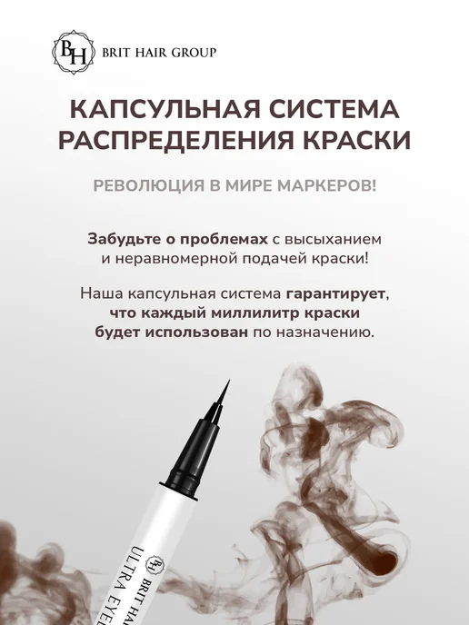 Brit Hair Group Подводка-фломастер для глаз ультратонкая водостойкая, черный, фото 5