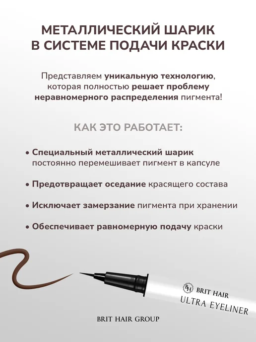 Brit Hair Group Подводка-фломастер для глаз ультратонкая водостойкая, черный, фото 7