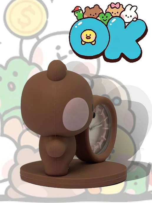 PANMILA Часы детские настольные LINE FRIENDS minini Медвежонок, коричневый, фото 5