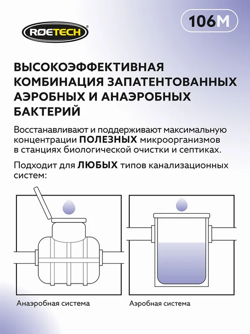 Roetech Бактерии для обслуживания септиков 106М,12 шт*50 гр, 106 м, 12 шт, фото 4