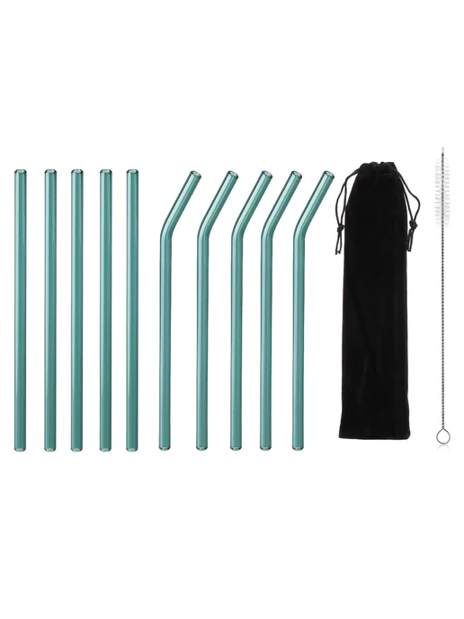 Трубочки стеклянные для коктейлей + мешок и щетка голубые, голубой, фото 2