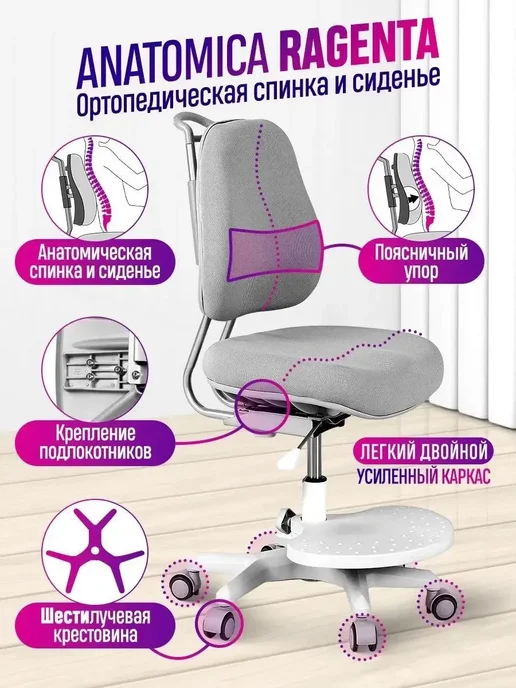 Anatomica Кресло детское компьютерное растущее для школьника Ragenta, голубой, фото 2