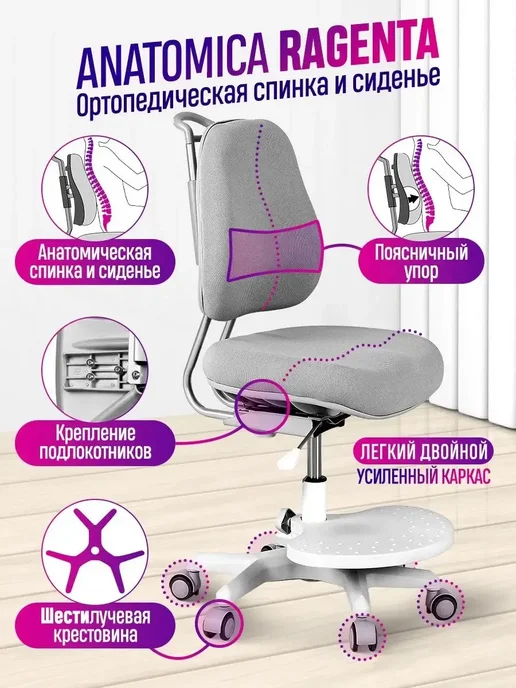 Anatomica Растущий стул для школьника детский ортопедический Ragenta, голубой, фото 2
