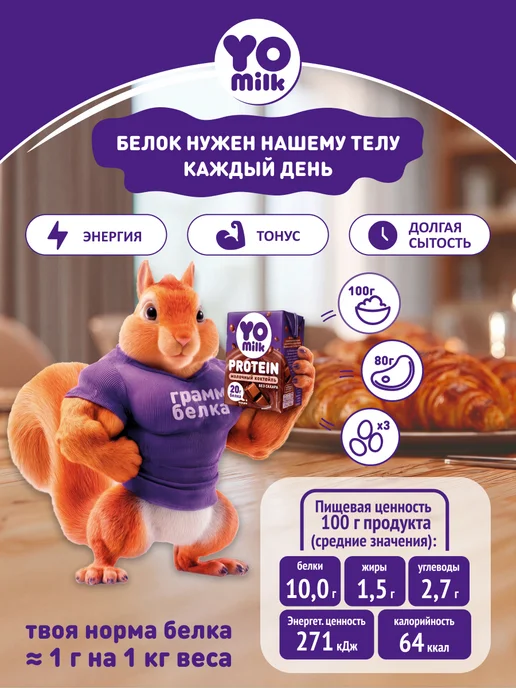Yomilk Protein Протеиновый белковый шоколадный коктейль 200 мл с трубочкой, 200 мл, фото 2