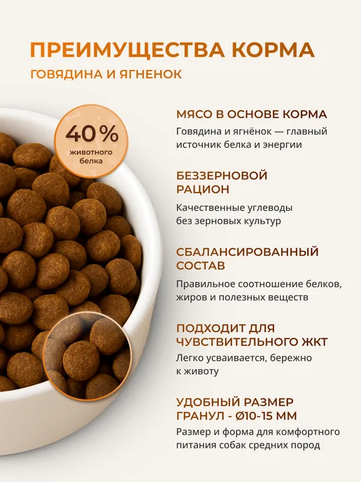 Сухой корм А-ВЕЛЕС-ХАН для собак, беззерновой, говядина, ягненок, 18 кг, фото 2
