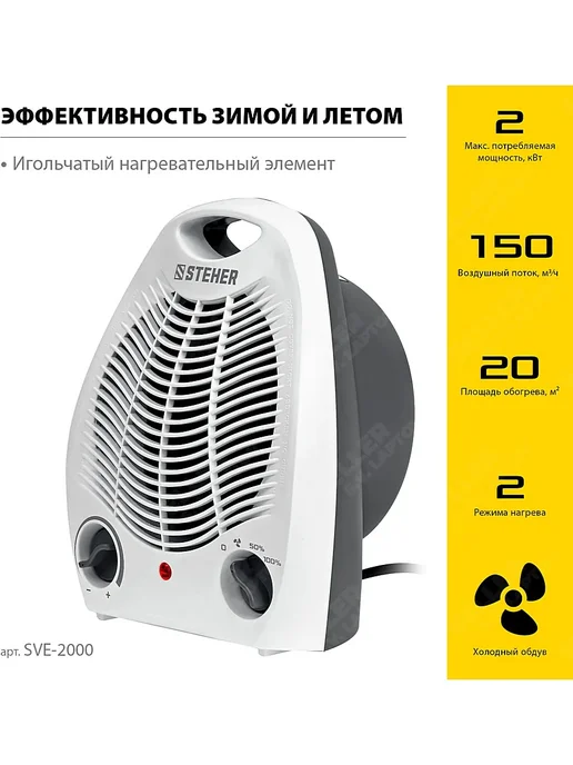 STEHER 2 кВт, тепловентилятор (SVE-2000), черный, фото 3