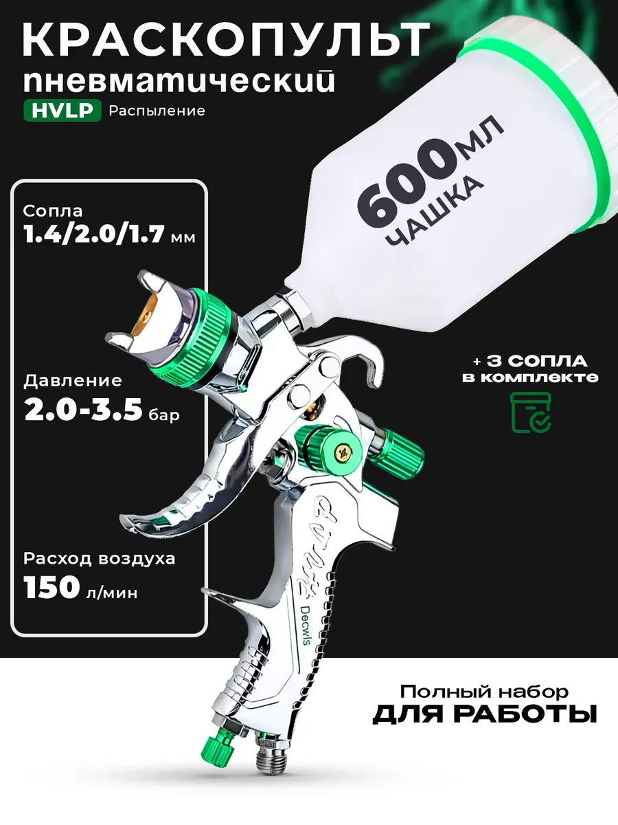 Краскопульт пневматический сопла 1.4 1.7 2 мм