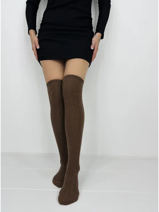 ESMAD MODA Высокие гольфы чулки вязаные, коричневый, фото 4