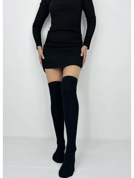 ESMAD MODA Высокие гольфы чулки вязаные, черный, фото 3