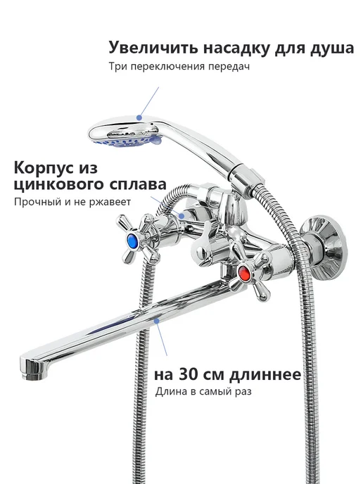 PIBBOK Смеситель для ванны двухвентильный с душем, вариант, фото 4