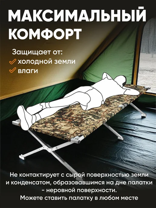 MEREGA Раскладушка туристическая оцинкованная особопрочная, зеленый, фото 8