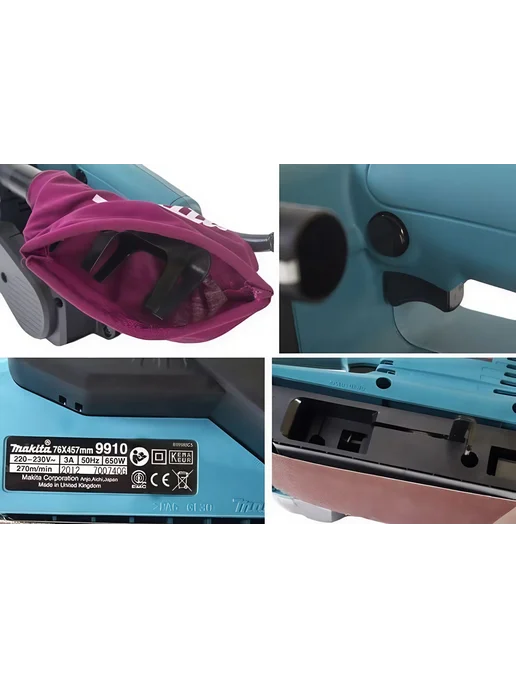 Makita Ленточная шлифмашина 9910K 650Вт лента 76х457мм в кейсе, 650 Вт, фото 4