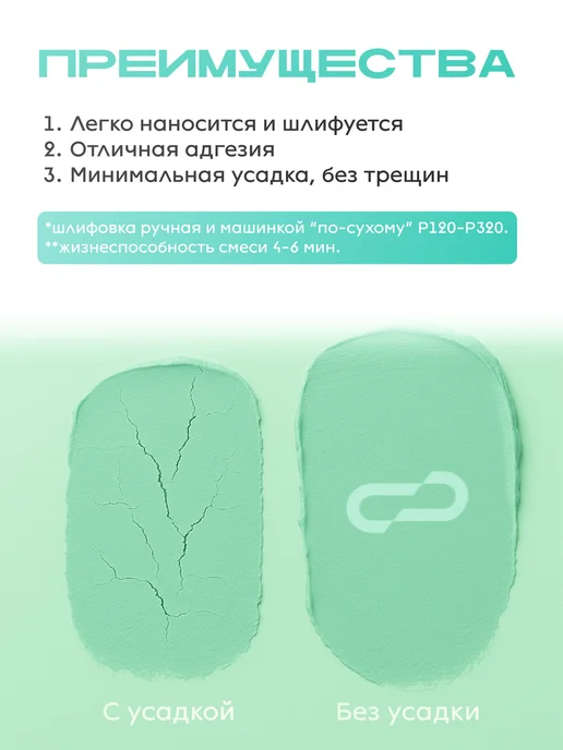 SMOOLAD Шпатлевка автомобильная со стекловолокном 1 кг зеленая, 1 кг, фото 2