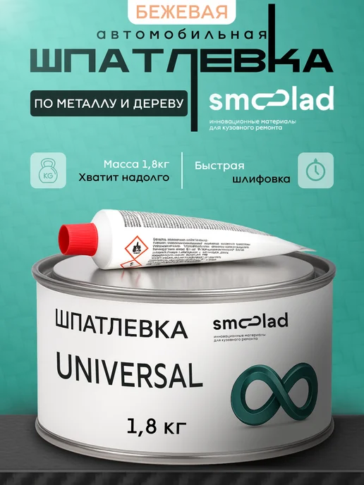 SMOOLAD Шпаклевка автомобильная универсальная мягкая белая 1,7 кг, 1,8 кг