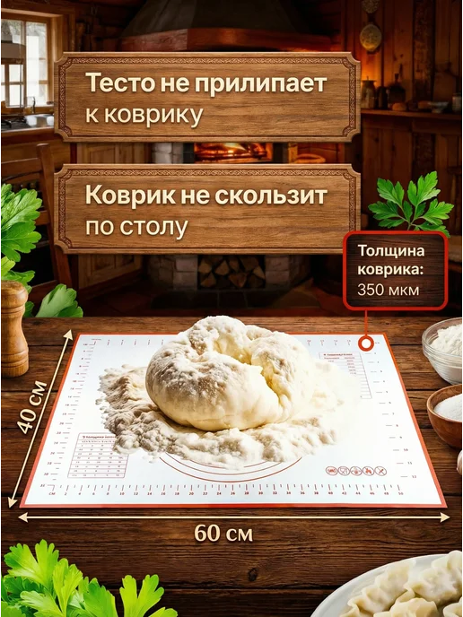 Сдоба Силиконовый коврик для выпечки и раскатки 60х40 см с ножом, 60x40 см, фото 3