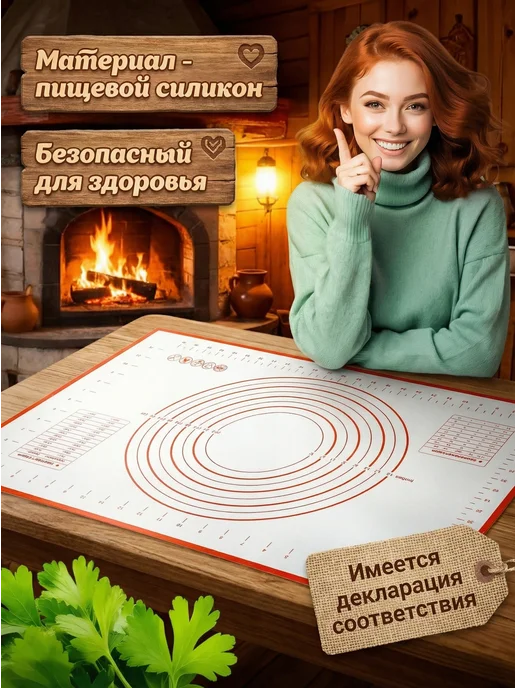 Сдоба Силиконовый коврик для выпечки и раскатки 60х40 см с ножом, 60x40 см, фото 5