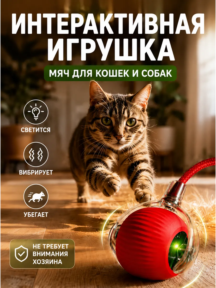 Игрушка для кошек интерактивный мяч дразнилка