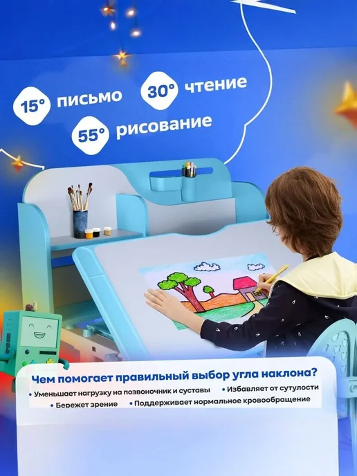 Anatomica Парта для школьника растущая со стулом Amadeo, голубой, фото 3