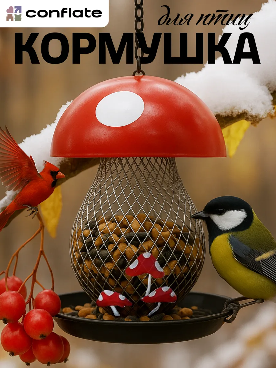 Кормушка для птиц уличная подвесная гриб