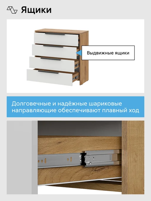 НОНТОН Комод Океалис (Дуб Крафт Золотой, Белый), белый, фото 5