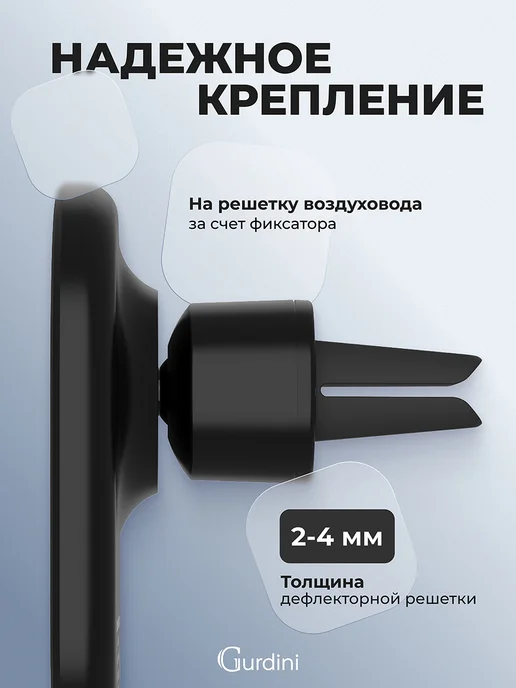 Gurdini Автодержатель на дефлектор Magsafe Car Charger Черный, черный, фото 4