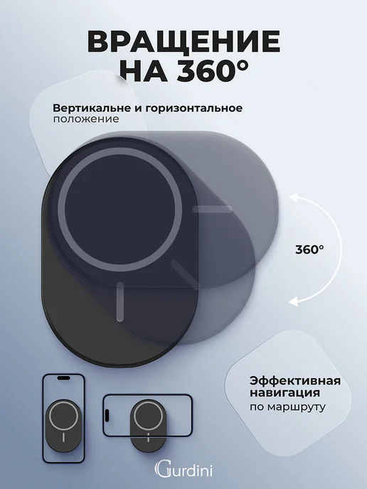 Gurdini Автодержатель на дефлектор Magsafe Car Charger Черный, черный, фото 5