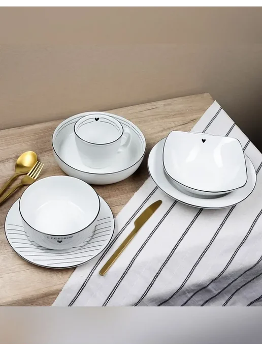 Dolce Ceramo Глубокая керамическая тарелка для сервировки, белый, фото 2