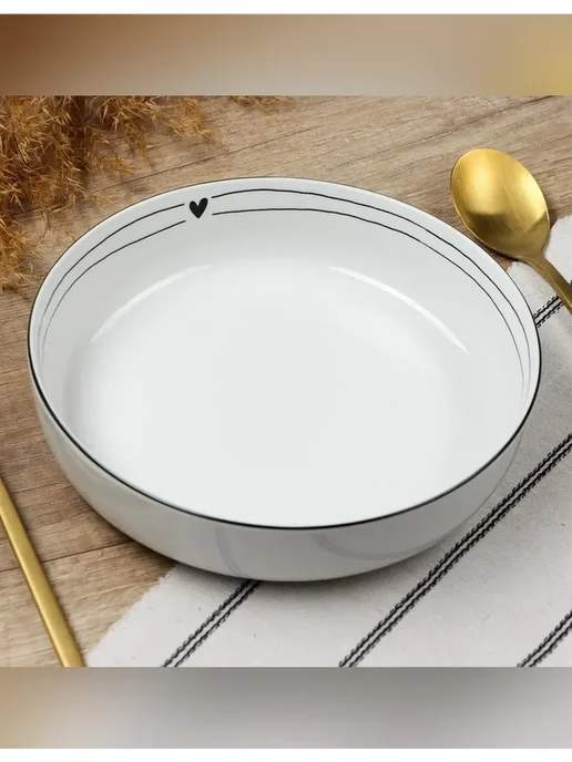 Dolce Ceramo Глубокая керамическая тарелка для сервировки, белый, фото 8