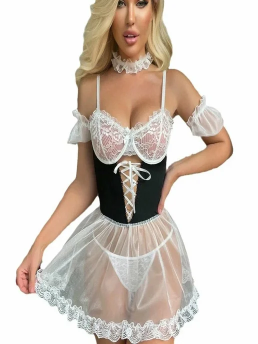 EroHot Collection Ролевой костюм Шелковая служанка XL, черный, фото 2