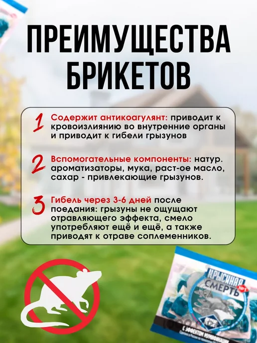 крысиная смерть №1 Отрава для мышей и крыс, 5шт по 200гр, 2 шт, фото 2