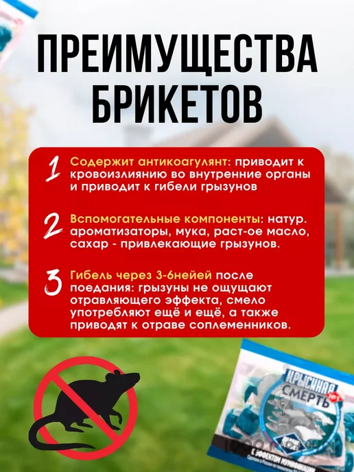 крысиная смерть №1 Отрава для мышей и крыс, 5шт по 200гр, 2 шт, фото 4