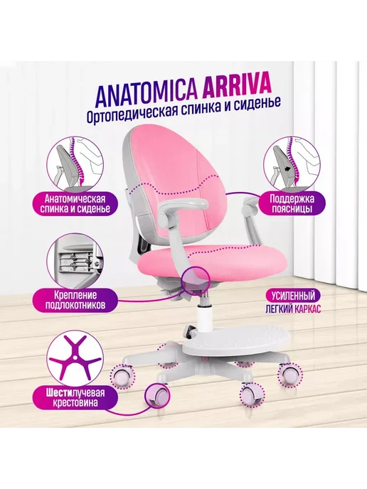 Anatomica Растущее кресло с подлокотниками Arriva, мятный, розовый, фото 2