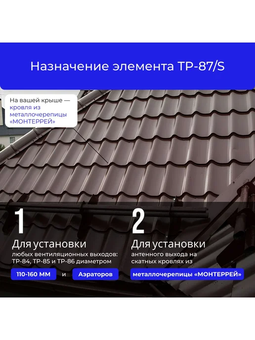 Татполимер Проходной элемент ТР-87 S для металлочерепицы Монтеррей, серый, фото 5