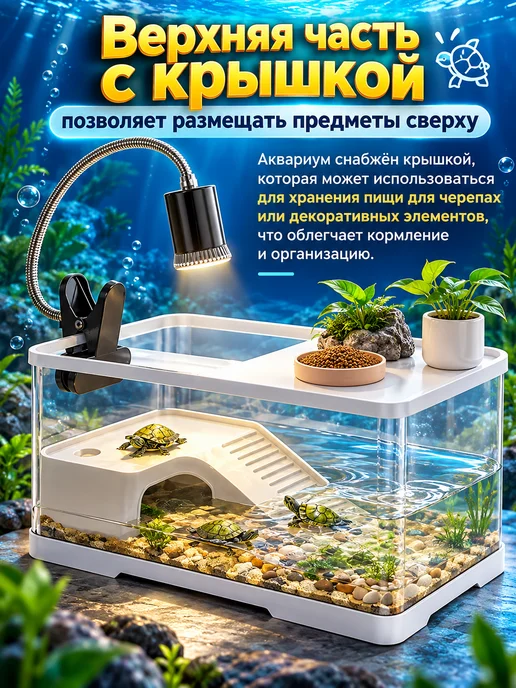 Панорамный светодиодный экологичный аквариум для черепах, белый, фото 8