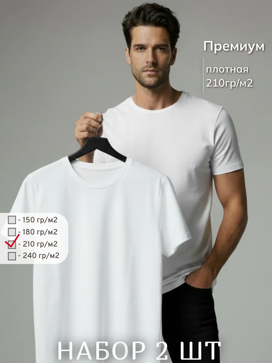 Футболка плотная 210 базовая хлопок набор 2 шт.