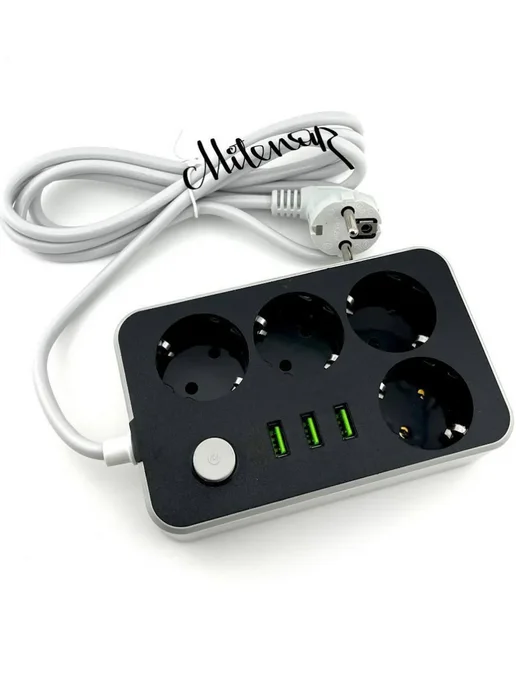 GuL НЕОБХОДИМЫЕ ТОВАРЫ ДЛЯ ДОМА Сетевой тройник удлинитель сетевой с usb, черный