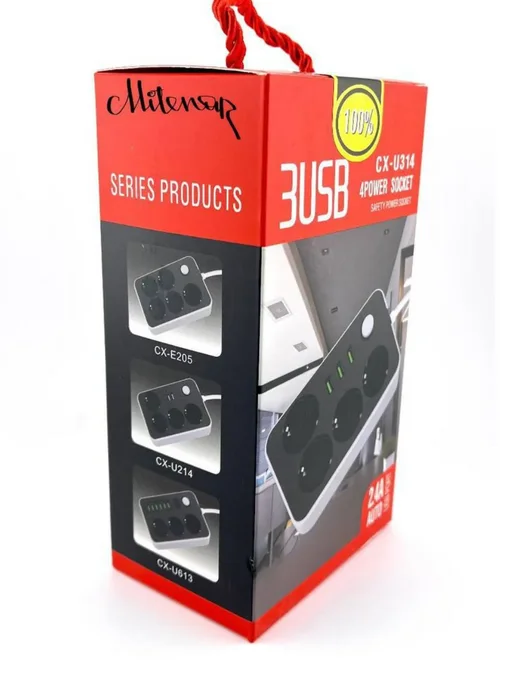 GuL НЕОБХОДИМЫЕ ТОВАРЫ ДЛЯ ДОМА Сетевой тройник удлинитель сетевой с usb, черный, фото 2