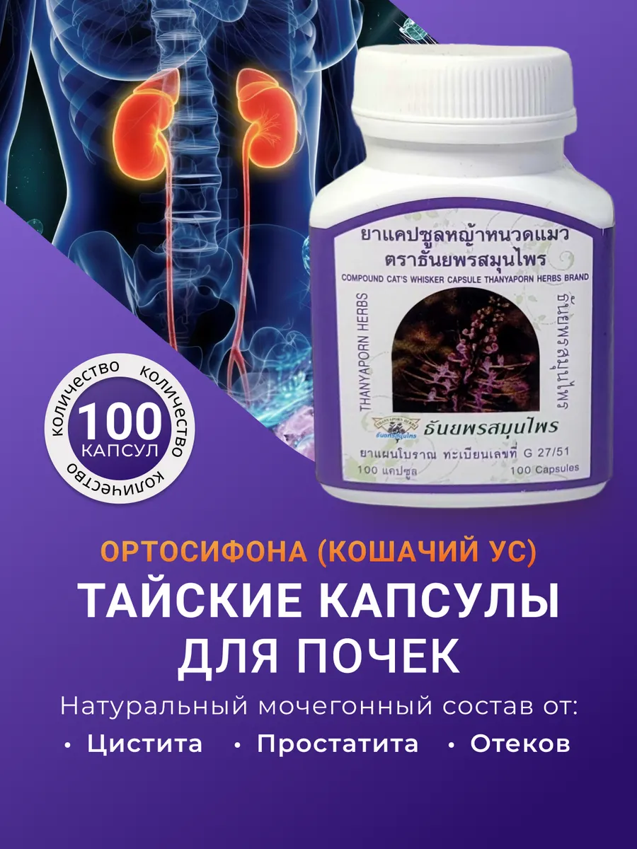 Тайские таблетки для почек Кошачий Ус от цистита