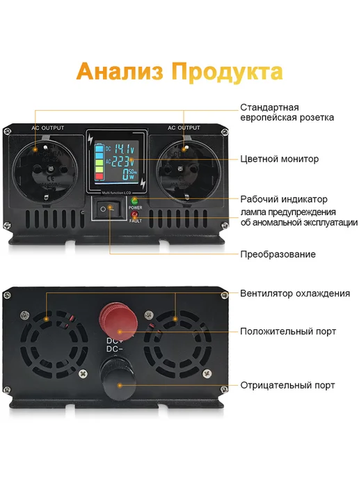 Rddspon Автомобильный инвертор преобразователь напряжения 12В 5000Вт, 5000 Вт, фото 5
