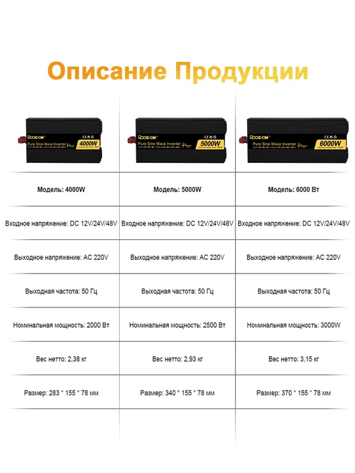 Rddspon Автомобильный инвертор преобразователь напряжения 24В 5000Вт, 5000 Вт, фото 8