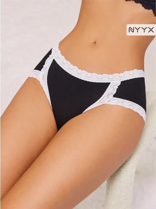NYYX Трусы женские слипы хлопок набор 3 шт синие голубые, черный, фото 7