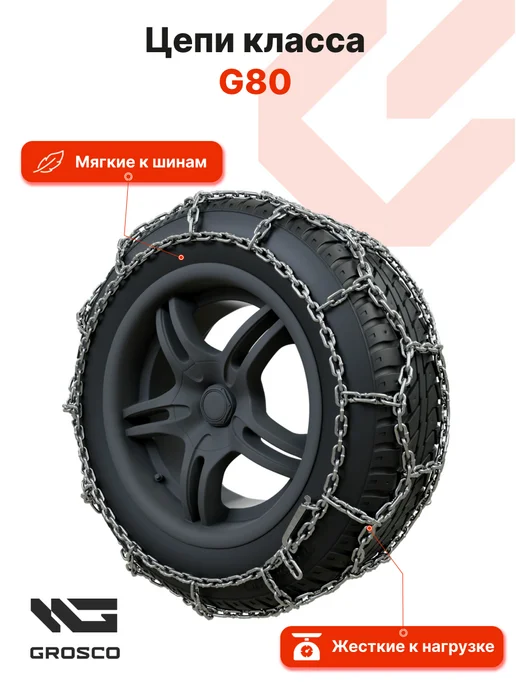 Grosco Цепи противоскольжения 235 75 R15 Сота 6 мм, 2 шт, фото 4