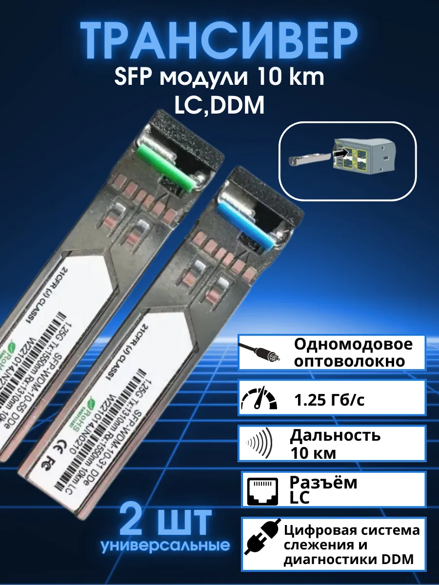 Трансиверы sfp 1,25 Мб/с WDM модуль 10км, LC, DDM, пара