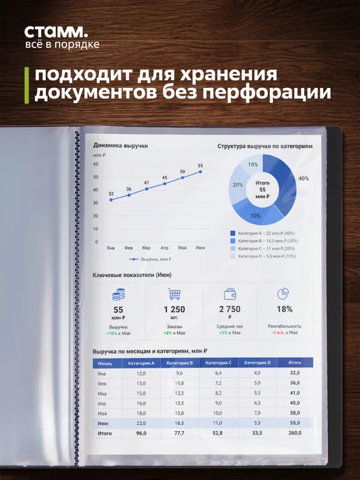 Стамм Папка с файлами А4 60 вкладышей с гербом для документов, черный, фото 4