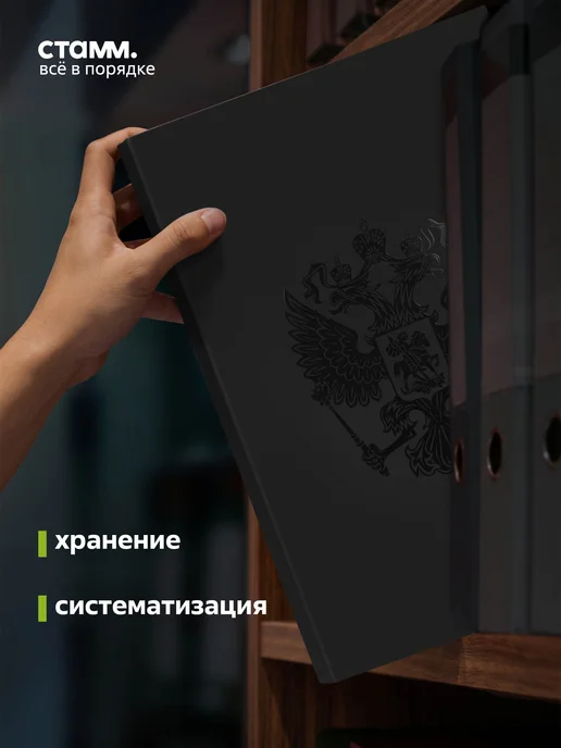 Стамм Папка с файлами А4 60 вкладышей с гербом для документов, черный, фото 5