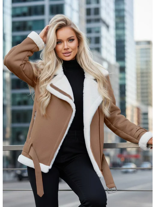 My WEAR Дубленка авиатор пилот короткая Куртка Косуха зимняя, серый, фото 3