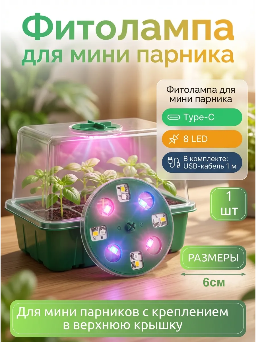 Фитолампа для растений и рассады в мини парник клапан type-c